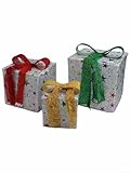 Jonikuper Set mit 3 beleuchteten Geschenkboxen, Weihnachtsdekoration, Geschenk-Lichter, beleuchtete Geschenkboxen mit Fernbedienung und 8 Beleuchtungsmodi (silberner Stern)