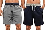 Nieery 2er-Pack Schlafanzughose Herren kurze Baumwolle Sommer PyjamShorts Freizeithose Loungehose mit Seitentaschen und Elastischem Bund