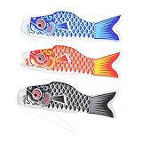 GALPADA 3 Stück Teiliges Japanische Koi Fahnen Handgefertigt Traditionelle Karpfen Windsocks für Garten Terrasse und Feierdekoration Symbolisch für Wohlstand und Glück