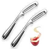 Universalschäler (2 Stück), 16.5 x 2cm Gemüseschäler Zinklegierung, Ergonomisch geformter Griff, für Kartoffeln, Karotten, Silber, 1 Stück mikroverzahnter+1 Stück Gerader Schäler