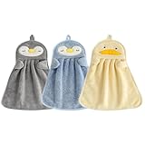 3 Stück Kinder Handtuch Tier Kinderhandtuch Set Mikrofaser Handtuchset Schnell Trocknende Waschlappen mit Aufhängeöse Baby Badetuch Duschtuch für Küche und Badezimmer Heim und Kindergarten