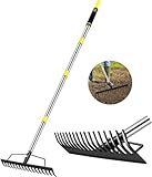 Robuster Gartenbogenrechen mit Edelstahlgriff, 17 Zinken Metallkopf zum Lösen von Erde, Laubsammlung und Rasennivellierung (Gelb-A)