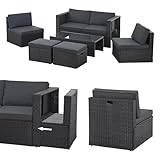 Juskys Polyrattan Gartenmöbel Set Salou - Outdoor Lounge wetterfest 6 Personen - Sitzecke mit Tisch & Kissen für Garten, Balkon, Terrasse - Schwarz