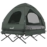 Skandika Zeltliege Haug für 2 Personen | Zelt Bett, erhöhtes Campingbett, aufblasbare Luftmatratze, wasserdicht, Outdoor Feldbett, bis 160 kg | 4in1 Angelzelt, Karpfenliege, Feldbettzelt (Grün)