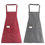 Smomend 2pcs Kochschürze Herren, Kochschürze Damen, Küchenschürze Damen, Schürze Damen, Verstellbare Schürze Mit 2 Taschen, Maschinenwaschbar Und Farbecht, Ideal Für Küche, Restaurant, Café