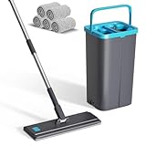 Eukue Wischmopp Set mit Eimer, Wischmopp und Eimer mit 6 waschbaren Mikrofaser-Pads, 2 in 1 Bodenwischer mit Einstellbar Edelstahlgriff, Geeignet für Fliesen, Laminatböden