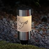 MARELIDA LED Solar Grablicht Grabkerze Taube mit Erdspieß Grableuchte Gedenkkerze Sensor