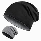 Kiiwah 2 in 1 Reversible Beanie XXL, 58–68 cm Großer Kopf Slouch Beanie Mütze Lange, Strickmützen Winter Chemo Mütze für Herren Damen, Schwarz + Grau