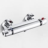 ROWINANO Duscharmatur mit Thermostat, Duschthermostat Mischbatterie Dusche Thermostat mit 38 °C Sicherheitstaste, Aufputz Chrom Thermostat Brausearmatur, Messing, Größe G1/2