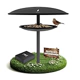FEDERWELT Vogelhaus mit Ständer wetterfest, rostfrei aus Stahl [XXL 40cm Dach] 2in1 Vogelfutterhaus und Vogeltränke Winterfest | Vogelfutterspender für Vögel | Moderne Garten Deko | Anthrazit