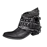 Chanpning Damen Winterstiefel Gefüttert Damen Winterschuhe Warme Boots Damen Fall Boots Damen Klassischer Cowboy Stiefel Blockabsatz Damen Stiefel Damen Mode Hohl Flache Low Versteckt Wedges Cutout