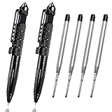 ElevaPulse 2 Stück Multitool Tactical Pen mit 4 Tinten Nachfüllpackungen, Taktischer Stift, Taktischer Kugelschreiber, Survival Gadget, für Schreiben, Emergent Tool Und Geschenk Schwarz