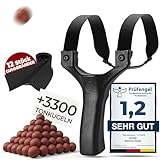 HITX® Zwille Steinschleuder Spar-Bundle [G-Rom] - 1x Gamma Schleuder | 3300x Tonkugeln Munition | 12x Gummibänder Extra Stark | Slingshot Bundle Set…