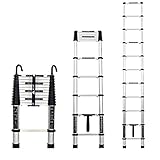 XAUBXYVR Anlegeleiter, Aluminium-Klappleiter, Ingenieurpavillontreppe, gerade Heimleiter, Steigleiter, EIN-klick-Teleskopleiter, mit Haken (Größe: 2 m (6,56 ft))
