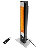 VASNER HeatTower – Infrarot Standheizstrahler 2500 Watt 4 Heizstufen Heizstrahler elektrisch mit Fernbedienung IP65 Schutz für Garten Terrasse & Balkon (Schwarz)