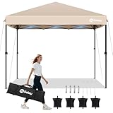 Sekey One-Touch Pop Up Pavillon 3x3 Wasserdicht Stabil Winterfest, Faltpavillon 3x3m mit Verdickten Röhren, Partyzelt Pavillion Klappbar für Camping Festival Party, Kahki