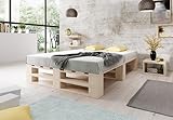 Lermowood Palettenbett M2 aus Holz 140 x 200 cm Natur mit Lattenrost Holzbett 30cm Stabiles Seniorenbett Kinderbett Jugendbett Gästebett erhöhtes Einzelbett Bettgestell Futonbett Komforthöhe Naturholz