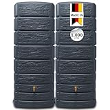 4rain Slim Stone Decor Regentonne Set 1000 Liter Graphitgrau – 2X Regenfass/Wassertank 500 Liter mit Verbinder + Hahn – Frostsicherer Regenwassertank/Regenwassertonne - Wassertonne für Garten