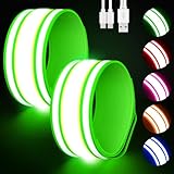 Samlior LED Armband Aufladbar 2 Stück, Reflective LED Leuchtarmband, 5 Farben 3 Lichtmodi Leuchtbänder USB Reflektorband, Running Reflektoren Armbänder für Running Joggen Radfahren(Grün, L)
