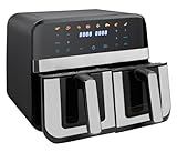 EVGTTI 9L Dual Zone Heißluftfritteuse mit Sichtfenster & Touchscreen, 8-in-1 Programme, Sync-Funktion, Ölfrei & Energiesparend, XXL Airfryer (4.5L+4.5L）, 1800W, Timer