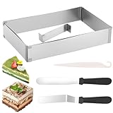 Zocipro Backrahmen Eckig Verstellbar,27x18cm (5cm Hoch) Tortenring Rechteckig Verstellbar Erweiterbar auf 52x34cm mit 1 Verstellbar Teiler und 2 Spatel für Kuchen Torten Pizza Backen Party Dekorieren