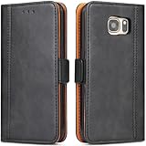 Bozon Handyhülle für Samsung S7 Edge Hülle, Leder Handytasche Kartenfach Klappständer Magnetisch Lederhülle für Samsung Galaxy S7 Edge Klapphülle, Schwarz