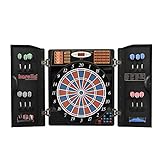 Dartautomat Karella CB-90 im Cabinet, elektronische Dartscheibe mit 38 Spielen und 211 Varianten, exakte Turniermaße in 2-Loch-Ausführung, inkl. 12 Softdarts