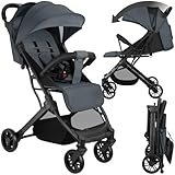 tectake® Buggy Kinderwagen von 0 bis 3 Jahre, Wagen für Baby Erstausstattung Neugeborene und Kinderbuggy, einhändig faltbarer Reisebuggy, Reisekinderwagen, Baby Wagen mit Verdeck - anthrazit