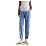 Umstandsjeans im Dad-Stil mit verstellbarem Gürtel – Schlankheitshose, kurze Größe, Taschen und Komfort für lässigen Look in der Schwangerschaft, blau, L