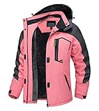 TACVASEN Damen Funktionsjacke Wandern Winterjacke Winddicht Wasserdicht Regenjacke Warm Fleece Snowboardjacke Wetterjacke, Rosa-grau, S