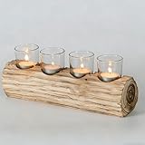 Romadedi Adventskranz Holz Länglich Kerzenhalter：mit 4 Glas Kerzenständer Adventszahlen für 4 Kerzen Modern Adventskerzenhalter für Adventsgesteck Weihnachten Wohnzimmer Deko Adventsdeko, 38cm Lang