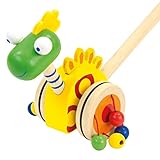 Bino world of toys Schiebelaufrad Dinosaurier Holzspielzeug Schiebe-Laufrad im Dino-Design Spielzeug für Kinder ab 2 Jahre (bewegender Dinosaurier, besonders robust, Maße: 7 x 7 x 55 cm), Bunt