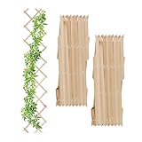 Relaxdays Rankgitter ausziehbar, 3er Set, Rankhilfe Kletterpflanzen, 180x30 cm, Garten, Balkon, Terrasse, Holz, Natur
