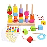 Dranng Holzperlen-Reihenfolge-Spielzeug,Perlen-Reihenfolge-Spielzeug-Set | Feinmotorik-Schnürspielzeug | Matching Shapes Stacker STEM Vorschul-Lernspielzeug für Kinder im Alter von 3–6 Jahren