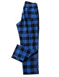 LAPASA Herren Schlafanzughose Karierte Pyjamahose, Long Relaxhose Loungehose Freizeithose M39 Wärmer, Baumwollflanell: Schwarz Blau, Large