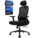 Milacyee Bürostuhl, Ergonomischer Bürostuhl mit Verstellbarer 4D Lendenwirbelstütze, Schreibtischstuhl mit Kopfstütze, Drehstuhl mit 90°-130° Liegefunktion (Abschließbar), Netzstuhl bis 150KG, Schwarz