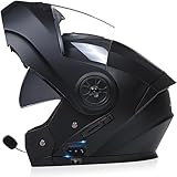 ZHTBATE Motorradhelm Motorrad Klapphelme Bluetooth Integralhelm mit Anti-Fog Doppelvisier Integrierter Helm ECE Zertifiziert Intercom Crash Motorrad Helm für Erwachsene Damen Herren