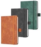 Azyvum Notizbuch A6, Notebook, 3 Stück Notizbücher Set, Journal buch, Reisetagebuch, Notizbuch Liniert a6, Notizblock, Notizbücher, 100gsm, 200Pages, Reisetagebuch, Notizbuch Leder,Braun/Grün/Schwarz