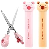 DOPENSPI 2 süße Rosa Kawaii Mini Scheren, Katzenpfotenschere Schreibschere für Kinder und Erwachsene Edelstahl Bastelschere mit Schutzabdeckung für Papierschnitte, Grußkarten und DIY Projekte