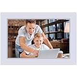 10 Zoll WLAN Digitaler Bilderrahmen Touchscreen Cloud elektronischer Foto-Videorahmen über kostenlose Frameo-App mit 32 GB Speicher, automatische Drehung, Wandmontage, Auflösung 1280 * 800 (weiß)