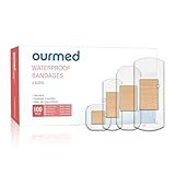 ourmed Waterproof Clear Bandages, Stays On Skin in The Bath, Shower Or Pool, Adhesive Bandages for First-Aid Wound Care of Minor Cuts and Scrapes, Assorted Sizes, 100 Count