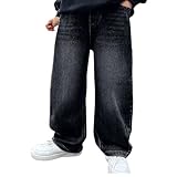 Baggy Jeans Jungs Kinder Weites Bein Jeanshosen Jungen Rapper Kostüm Denim Hose Straight Leg Denimhose Elastischem Bund Jeans Boy Mode Hip Hop Streetwear Freizeithose