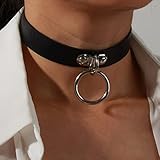 Zookey Schwarzes Leder Choker PU Gothic Choker Halskette Rock Halskette Verstellbarer Kragen Choker Halloween Cosplay Halskette für Frauen und Mädchen (O-Ring)