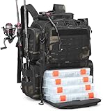 BlesMaller 50L Angelrucksack mit 4 Boxen & Rutenhaltern Angeltasche wasserabweisend Angel Rucksack für Angelausrüstung