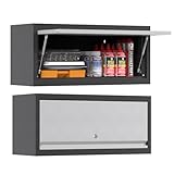 LOCENHU Metall Hängeschrank, Werkzeugschrank mit Flip-up Tür, Abschließbarer Metall Hängeschrank, für Garage, Werkstatt, Montage Erforderlich