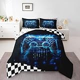 jejeloiu Blue Gaming Kinder-Bettwäsche-Set, Queen-Size-Größe, Spielzimmer, Dekor, Spielkonsole, Steppdecke für Kinder, Jungen, Mädchen, Schlafzimmer, Gamepad-Dekor, Mikrofaser, ultraweich
