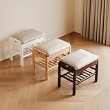 CADEHUB Schuhregal Mit Sitzbank, 2-StöCkig Holzbank Mit Stauraum FüR Den Eingangsbereich, Mit Kunstlederpolster, FüR Flure, HaustüRen, EingäNge, Foyers Usw Walnut+Coffee Small