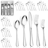 Besteck Set 30 teilig, Premium Edelstahl Tafelbesteck für 6 Personen, Messer Gabel Löffel Besteckset für Familie/Party/Hotel/Restaurant, Dicke 2 mm, Spiegelpoliert & Spülmaschinenfest