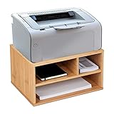 Relaxdays Printer Stand Druckerständer Schreibtisch, 3 Fächer, Regal für Drucker, HxBxT: 22 x 40 x 30 cm, Bambus Organizer, Natur, 100