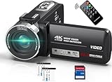 Videokamera 4K Camcorder 48MP mit IR Nachtsicht, 30FPS 18X Digitalzoom Webcam Video Kamera 3-Zoll 270° Rotation Touchscreen Vlogging Kamera für YouTube mit Fernbedienung, 2 Batterien, 32GB SD Karte